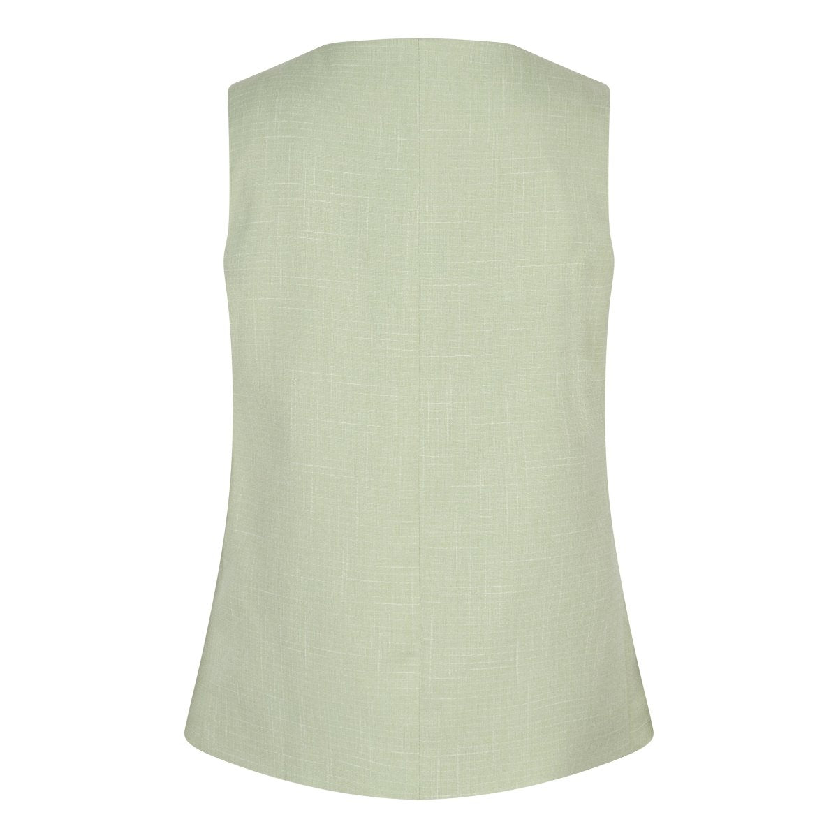 Een productfoto van een mouwloos gilet in een lichte, pistachegroene kleur, gepresenteerd | Lofty Manner Shirin | Jo&Co Club