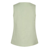 Een productfoto van een mouwloos gilet in een lichte, pistachegroene kleur, gepresenteerd | Lofty Manner Shirin | Jo&Co Club