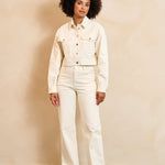 Lofty Manner Jacket Iselin | Ecru in Ecru, tweedelige set bestaande uit een cropped jack en een broek met wide leg