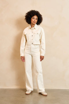 Lofty Manner Jacket Iselin | Ecru in Ecru, tweedelige set bestaande uit een cropped jack en een broek met wide leg