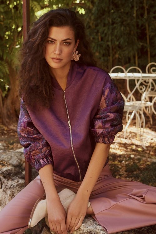 Lofty Manner Jacket Oree | Purple in lijf in diep pruimpaars, wide leg