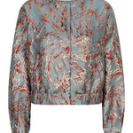 Productfoto jacquard bomberjack Lofty Manner Jules – bladmotief in rood, roze en goud | Jo&Co Club