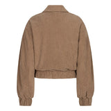 Achterkant taupe ribcord jasje Jaxy – elastische zoom en ruime mouwen | Jo&Co Club