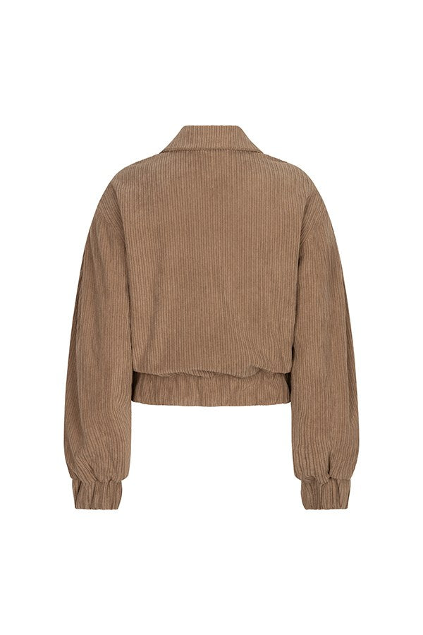 Achterkant taupe ribcord jasje Jaxy – elastische zoom en ruime mouwen | Jo&Co Club