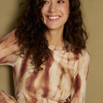 Bruine tie-dye maxi-jurk met V-hals