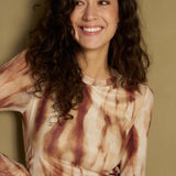Bruine tie-dye maxi-jurk met V-hals
