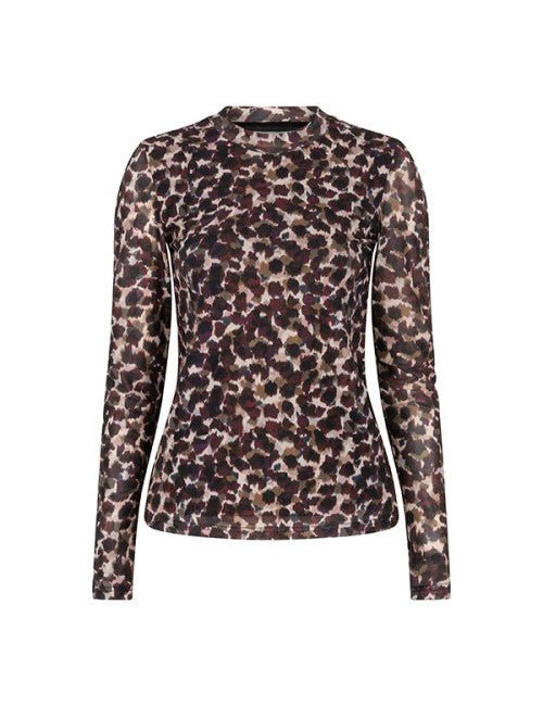 Mesh top met print Lofty Manner Iniko – lange mouwen en abstracte print, voorkant | Jo&Co Club