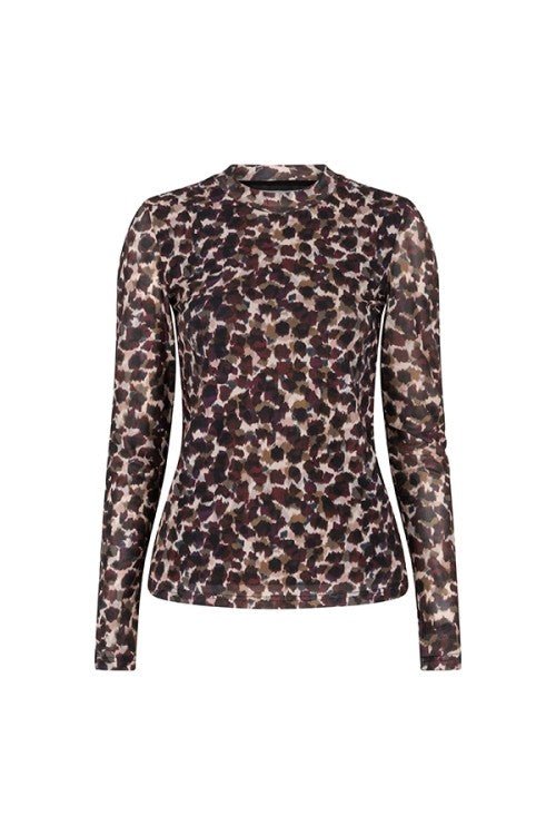 Mesh top met print Lofty Manner Iniko – lange mouwen en abstracte print, voorkant | Jo&Co Club
