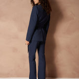 Blazers Ilana - Pinstripe Tailored Dark Blue – Krijtstreep blazer met ceintuur, van achteren | Jo&Co Club