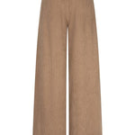 Achterkant taupe ribcord broek Josy – tailleband met label en wijde pijpen | Jo&Co Club