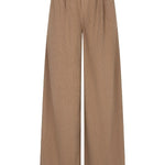Productfoto wijde ribcord broek Josy in taupe – hoge taille en bandplooien, voorkant | Jo&Co Club