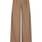Productfoto wijde ribcord broek Josy in taupe – hoge taille en bandplooien, voorkant | Jo&Co Club