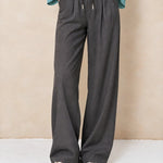 Pantalon met trekkoord Lofty Manner Kela in antraciet – wijde pijpen met bandplooien | Jo&Co Club