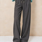 Pantalon met trekkoord Lofty Manner Kela in antraciet – wijde pijpen met bandplooien | Jo&Co Club