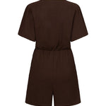 Een donkerbruine playsuit, vrijstaand gefotografeerd tegen een witte achtergrond | Lofty Manner Maddie | Jo&Co Club