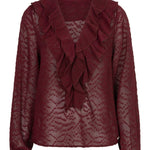 Productfoto blouse met ruches Lofty Manner Kio – V-hals en transparant patroon | Jo&Co Club