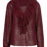 Productfoto blouse met ruches Lofty Manner Kio – V-hals en transparant patroon | Jo&Co Club