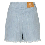 De achterkant van een korte broek met een lichtblauwe basiskleur en verticale witte en | Lofty Manner Aleida | Jo&Co Club