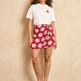 Rok Lofty Manner Skirt Azura | Multi Brique rood – wikkelrok met zonneprint | Jo&Co Club