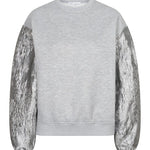 Productfoto sweater met metallic mouwen Lofty Manner Jara, voorkant | Jo&Co Club