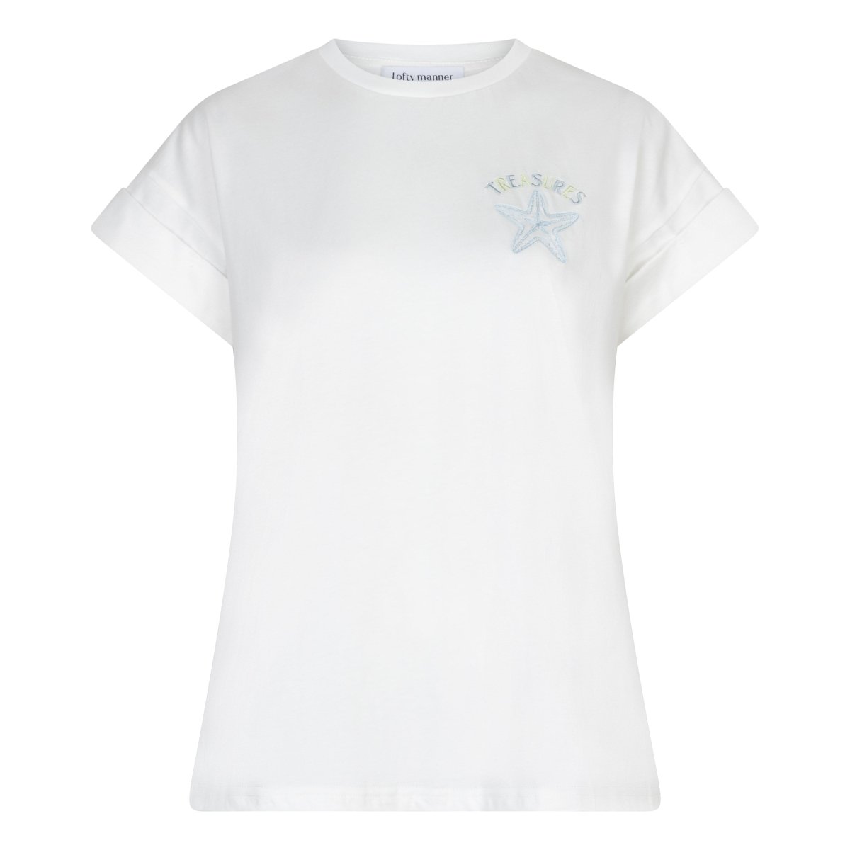 Een wit T-shirt, vrijstaand gefotografeerd op een witte achtergrond | Lofty Manner Ches | Jo&Co Club