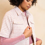 Lofty Manner Top Ines | Ecru Mauve Pink in Gebroken wit, cropped overhemdjasje met Cropped lengte, rechte pasvorm