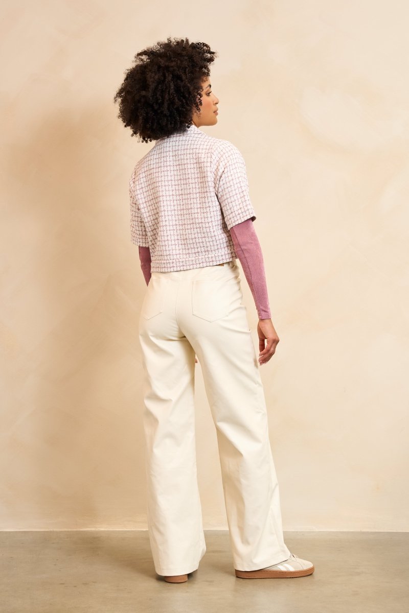Lofty Manner Top Ines | Ecru Mauve Pink in Gebroken wit, Cropped, relaxed en recht silhouet