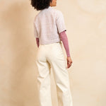 Lofty Manner Top Ines | Ecru Mauve Pink in Gebroken wit, Cropped, relaxed en recht silhouet