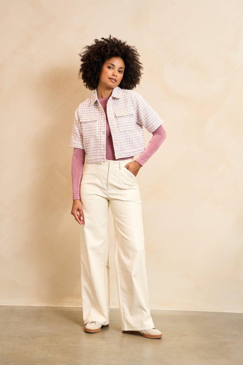 Lofty Manner Top Ines | Ecru Mauve Pink in Zacht poederroze; Overshirt: Crèmekleurige, wide leg