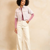 Lofty Manner Top Ines | Ecru Mauve Pink in Zacht poederroze; Overshirt: Crèmekleurige, wide leg