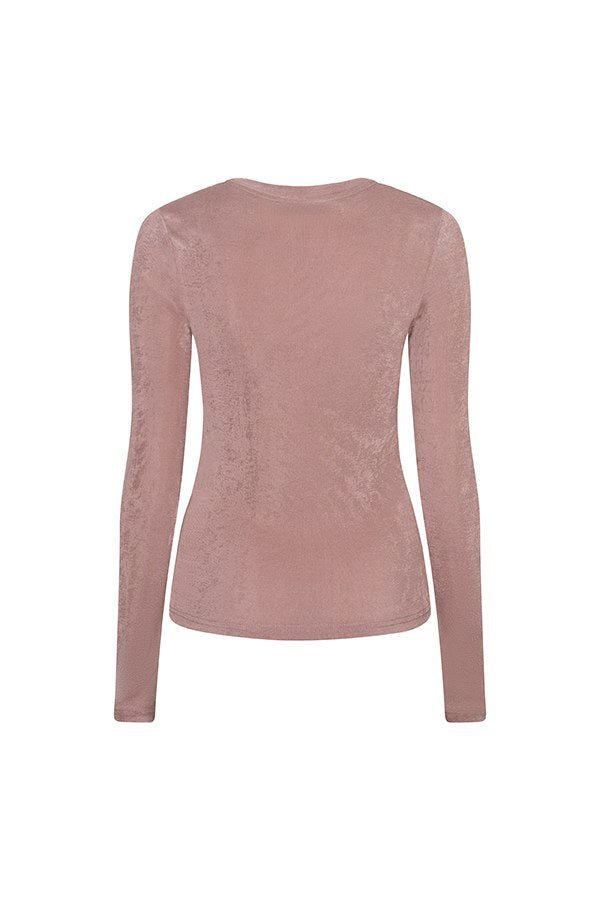 Achterkant lichtroze longsleeve Jessy – lange mouwen en gladde glanzende stof | Jo&Co Club