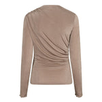 Achterkant taupe top Jimmi – plooien lopen door over de rug, lange mouwen | Jo&Co Club