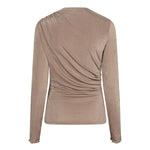 Achterkant taupe top Jimmi – plooien lopen door over de rug, lange mouwen | Jo&Co Club