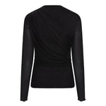 Achterkant zwarte mesh top Jolien – gedrapeerd lijf en doorschijnende lange mouwen | Jo&Co Club