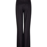 productfoto van de Janna trouser van lofty manner. het is een zwarte pantalon met gouden krijtstreep.