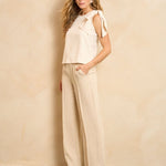 Broek Lofty Manner Trouser Rio beige – Wide leg broek met pintuck-naad | Jo&Co Club