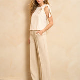 Broek Lofty Manner Trouser Rio beige – Wide leg broek met pintuck-naad | Jo&Co Club