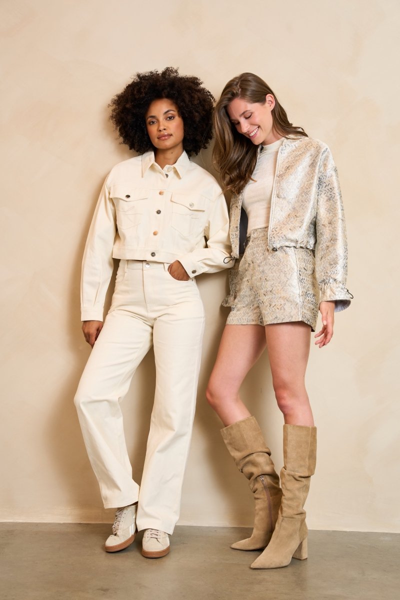 Lofty Manner Trouser Rosema | Ecru in Gebroken wit (jasje en broek), wijde pijpen
