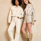 Lofty Manner Trouser Rosema | Ecru in Gebroken wit (jasje en broek), wijde pijpen
