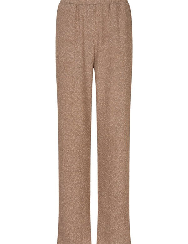 Lofty Manner Trouser Savy in goud – lichtbruine broek met rechte pijpen en unieke textuur | Jo&Co Club