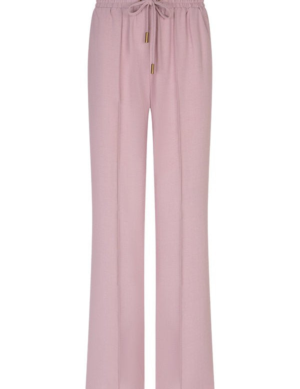 Lofty Manner Broek Solana in oudroze - wide leg pantalon met strikkoord | Jo&Co Club