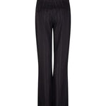 productfoto van de Janna trouser van lofty manner. het is een zwarte pantalon met gouden krijtstreep.