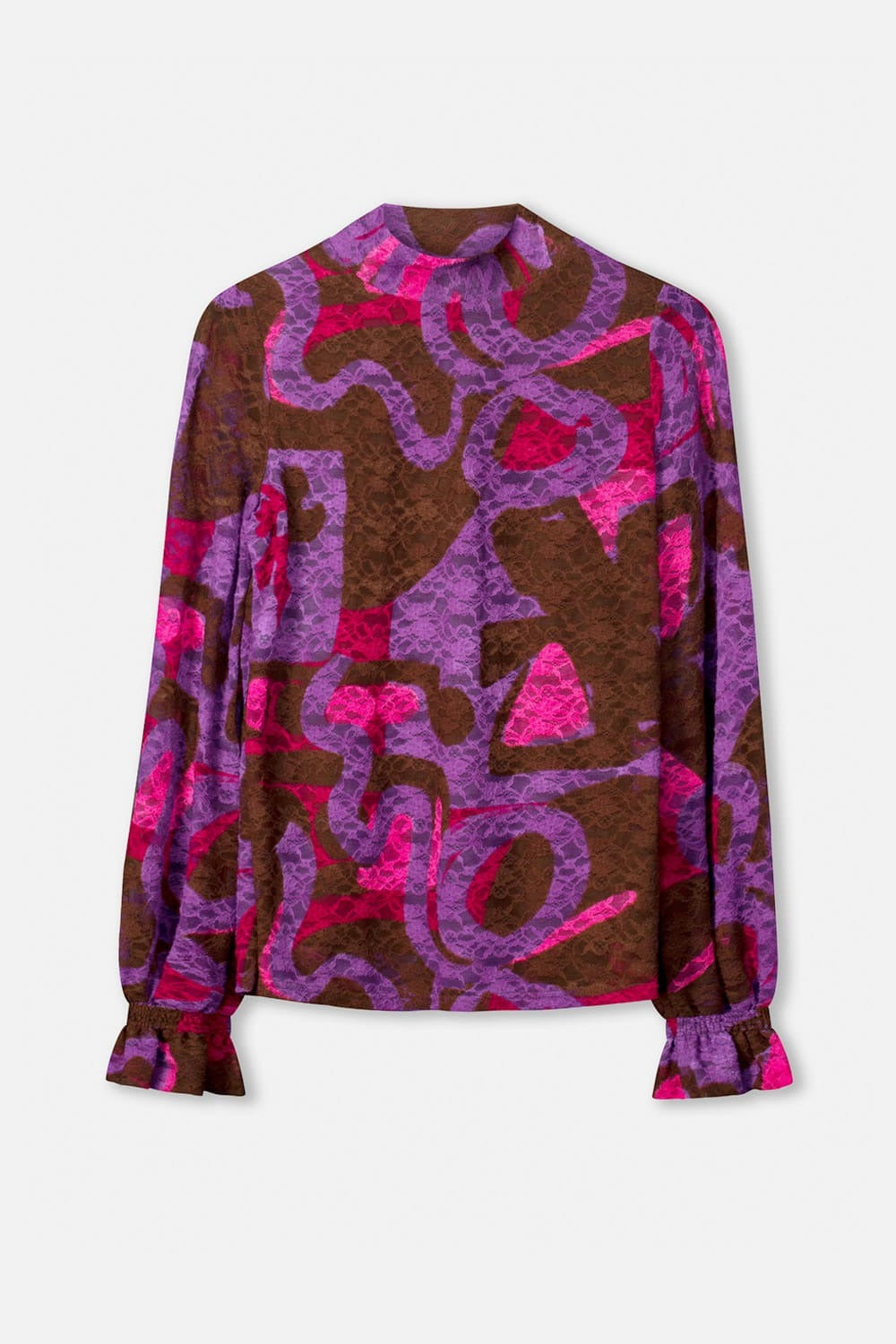 Productfoto kanten coltop met kleurrijke strikprint POM Amsterdam Ruby | Jo&Co Club