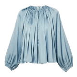 Satijnen top met ballonmouwen Y.A.S Fludit in soft chambray – plooien vanaf de ronde hals | Jo&Co Club