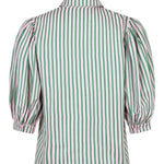 Achteraanzicht van de Ydence Annie blouse met pofmouwen en roze-groene strepen – casual en opvallend design.