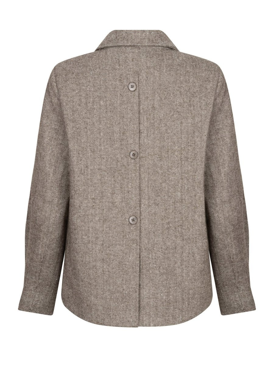 Achterkant van een blazer in bruin, vrijstaand gefotografeerd op een witte achtergrond | Ydence Prim | Jo&Co Club