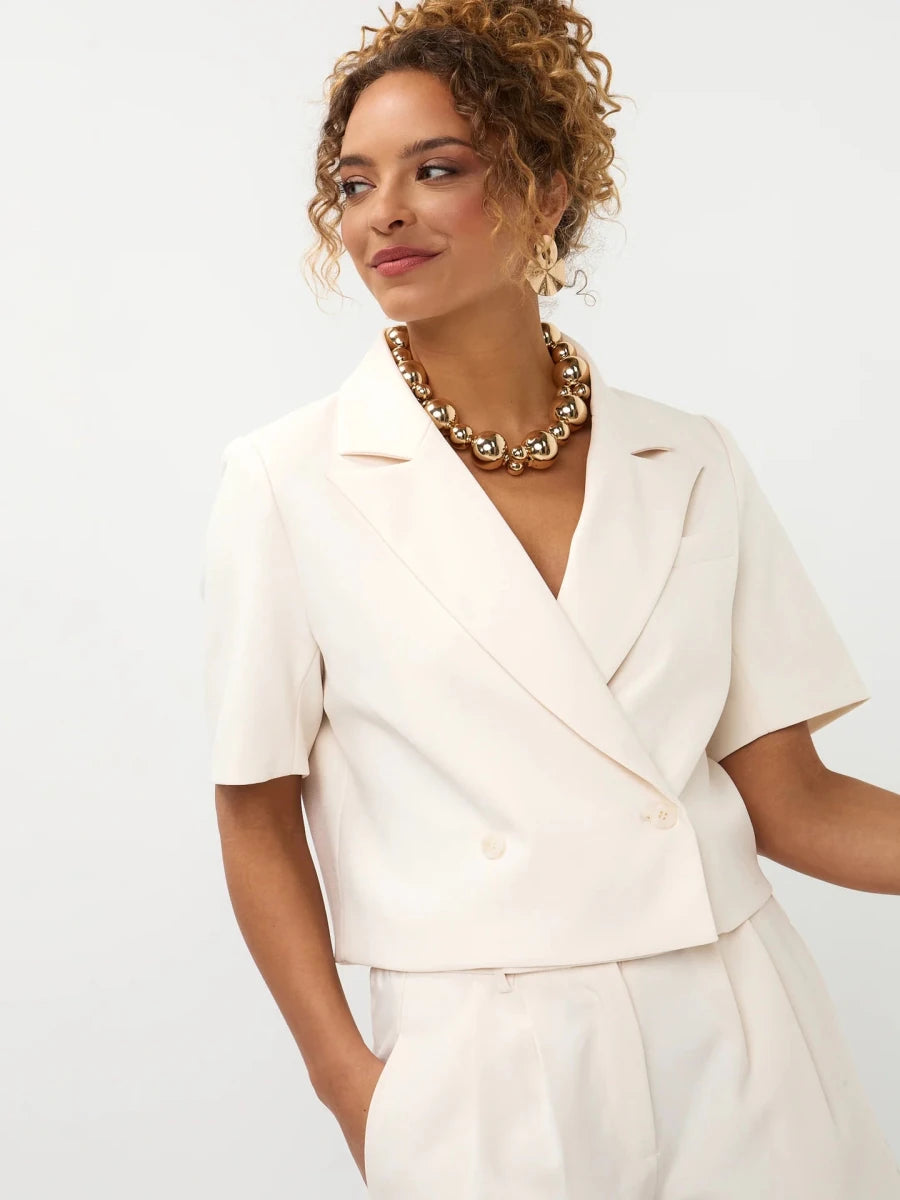 Cropped, double-breasted blazer in een gebroken witte kleur | Ydence Zella | Jo&Co Club