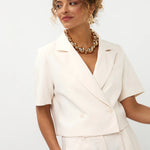Cropped, double-breasted blazer in een gebroken witte kleur | Ydence Zella | Jo&Co Club