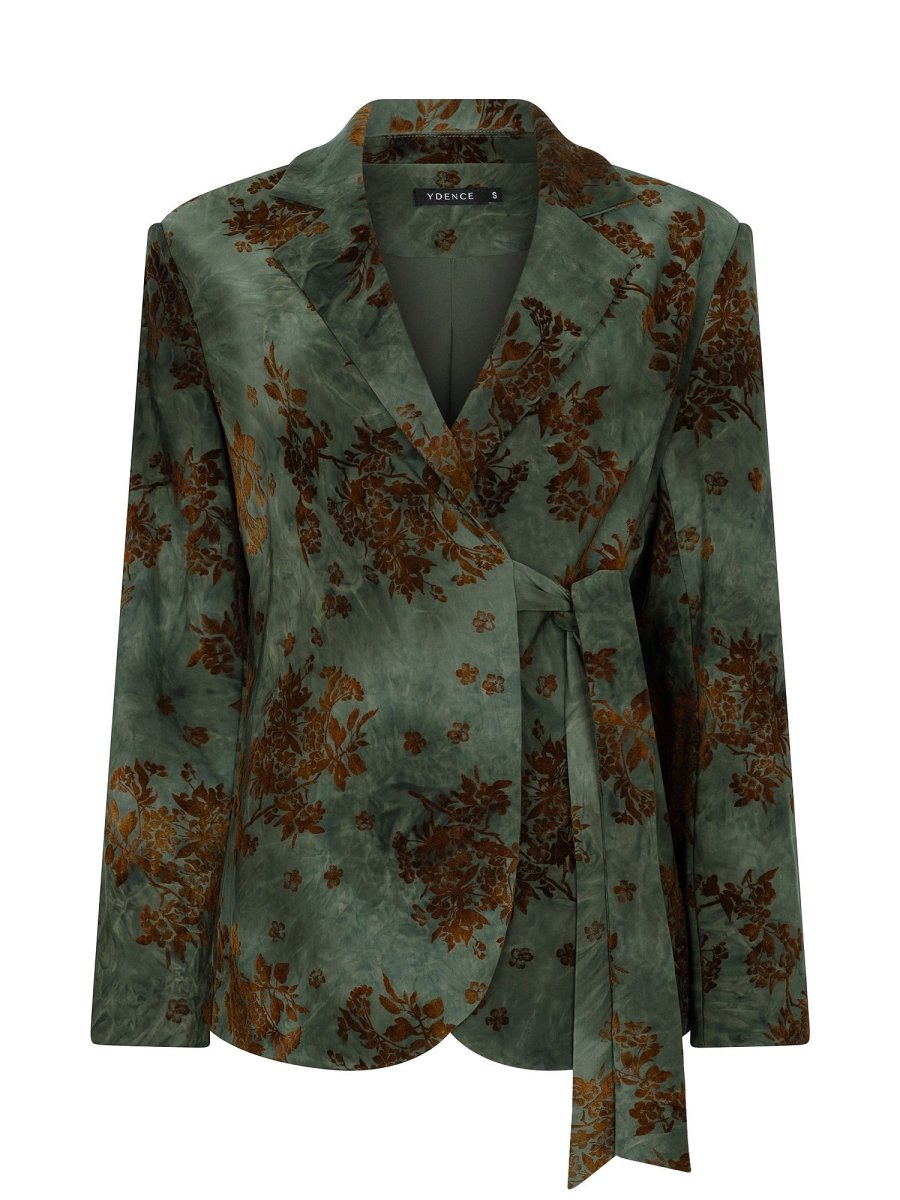 Groene blazer met fluwelen bloemen Ydence Zoya – voorkant | Jo&Co Club