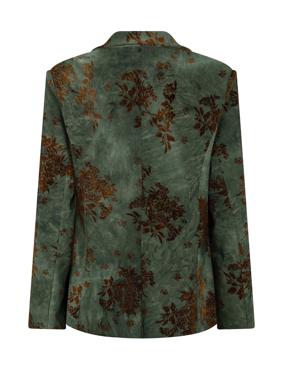 Groene blazer met fluwelen bloemen Ydence Zoya – achterkant | Jo&Co Club